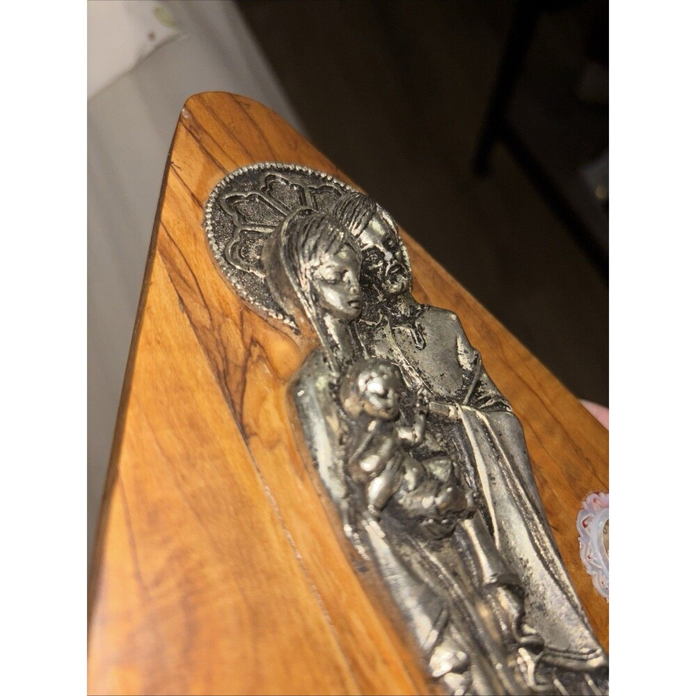 Vintage Holy Family Wall Plaque W/Relic Capsule Latin Inscription Catholic Decor - Picture 7 of 10